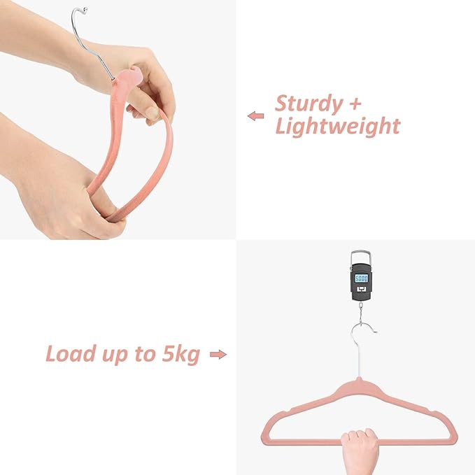 Velvet Baby Hangers 50 Pack, 11 Inch Kids Non Slip Hangers, Premium Childrens Hangers for Clothes, Space-Saving Nursery Hangers, Perfect Infant/Toddler Clothes Hangers for Daily Use(Pink)