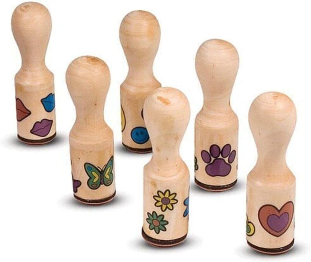 Melissa & Doug Wooden Toy Handle Stamp Set Arts and Crafts Stamp Sets and Stencils 3+ Gift for Boy or Girl