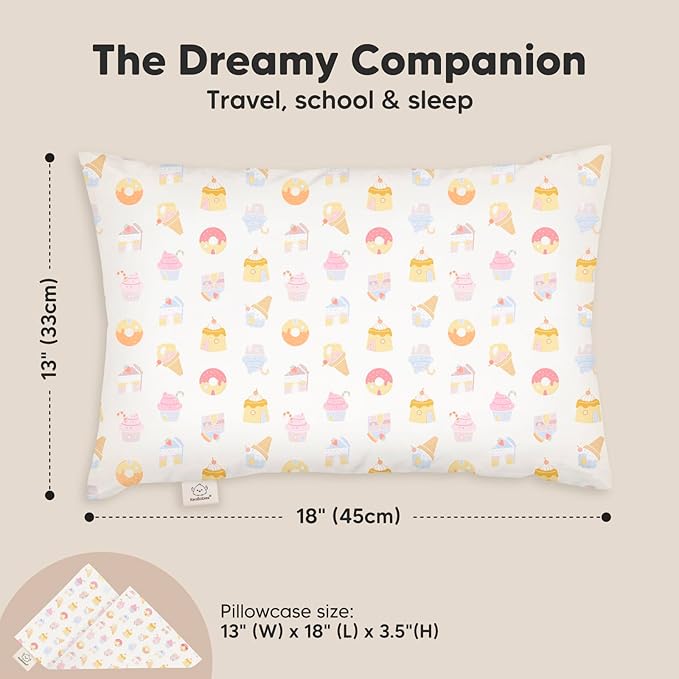 Toddler Pillow with Pillowcase - 13x18 My Little Dreamy Pillow, Organic Cotton Toddler Pillows for Sleeping, Kids Pillow, Travel Pillows, Mini Pillow, Nursery Pillow, Toddler Bed Pillow (Sweetopia)