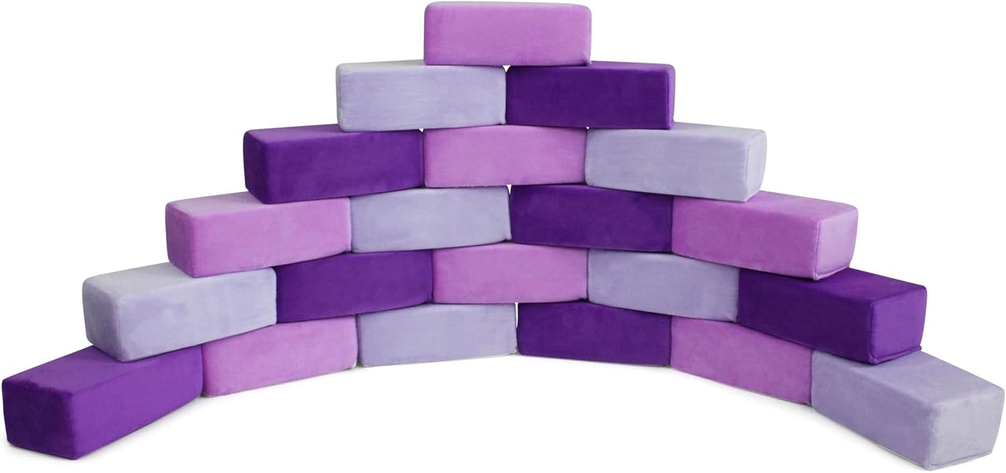 The Original Premium Plush Building Block for Kids - Certified Safe Foam Blocks in Luxuriously Soft Fabric Covers - Set of 24 (Grape)