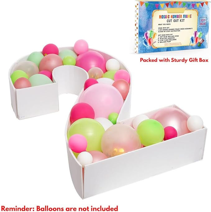 Mosaic Balloon Frame Marquee Light Up Number 2 Pre-Cut Large Foam Board Sign Cut-Out for Boy Girl Birthday Backdrop Anniversary Decoration