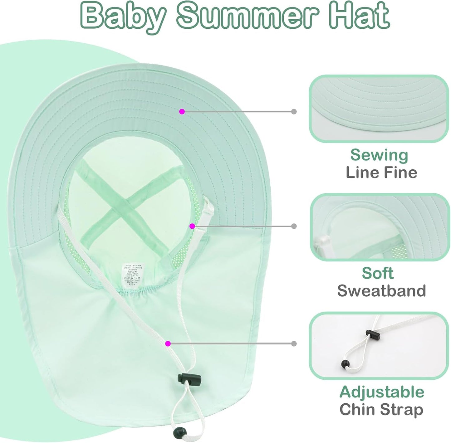 XIAOHAWANG Girls Sun Hat Baby Beach Hats Boys UPF 50+ Kids Summer Protection Cap Toddler Breathable Caps Wide Brim Neck Flap