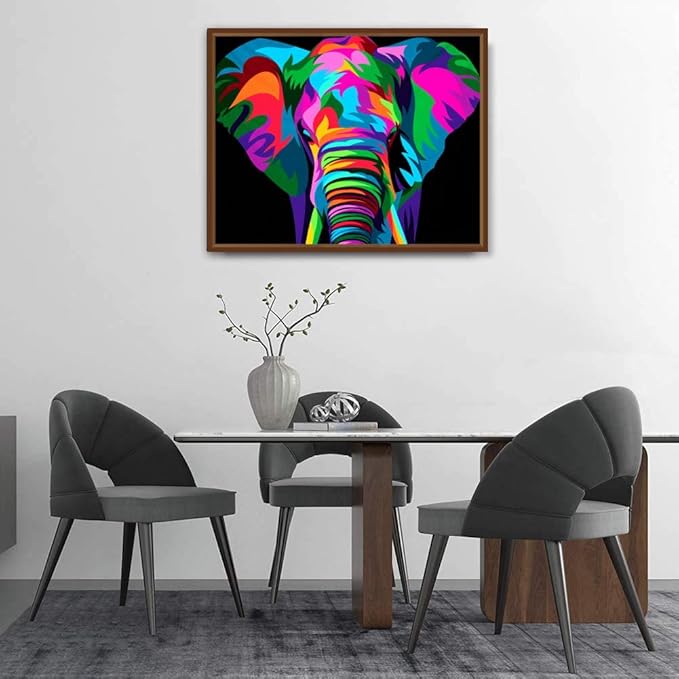 Paint by Number Kits for Adults,Kids, Beginners, with Brushes and Acrylic Pigment, 16x12 Inch Elephant - with Framed