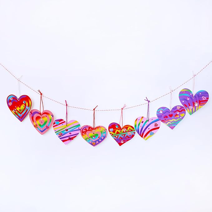 Winlyn 32 Sets Colorful Magic Color Scratch Valentine Hearts Ornaments Decorations Valentine Scratch Art Hearts Valentine's Day Craft Kits for Kids Classroom Activities Party Favors Gift Exchange