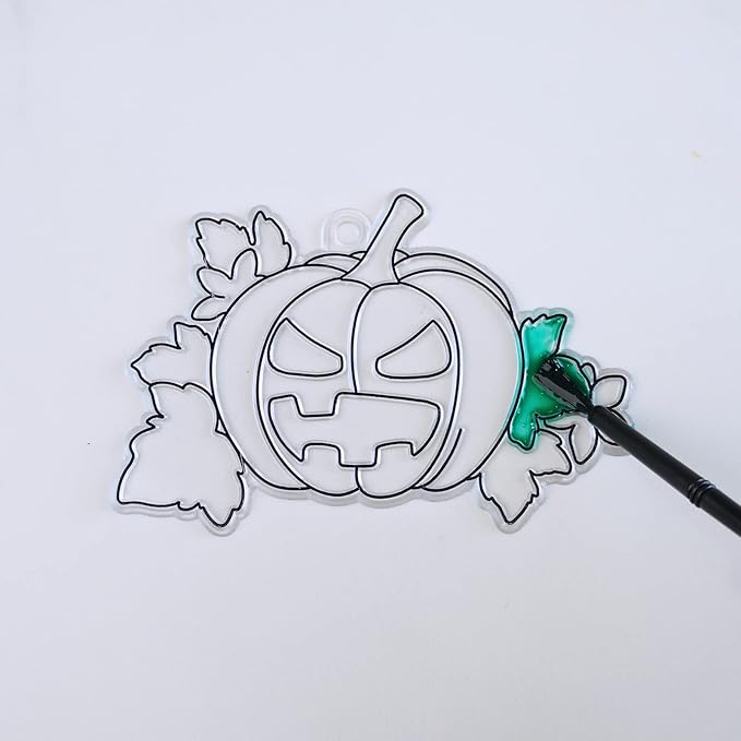 Winlyn 27 Sets Halloween Pumpkin Suncatchers Ornaments Decorations DIY Window Paint Art Suncatchers Craft Kits Jack-O'-Lantern Sun Catchers for Kids Classroom Activities Fall Halloween Art Project