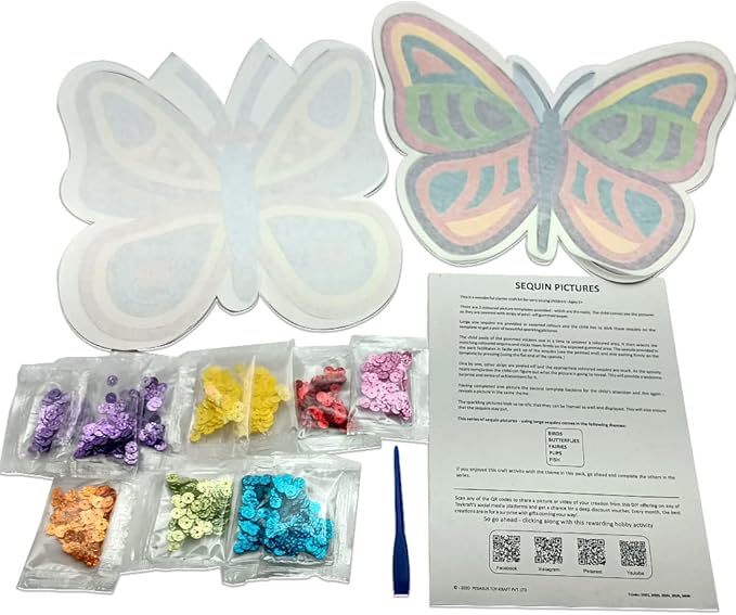 ToyKraftt Toddler Butterfly Art and Craft Kit for 3 to 5 Year Olds, Peel and Stick Pictures, Gifts for Boys Girls - Sequin Pictures Butterflies