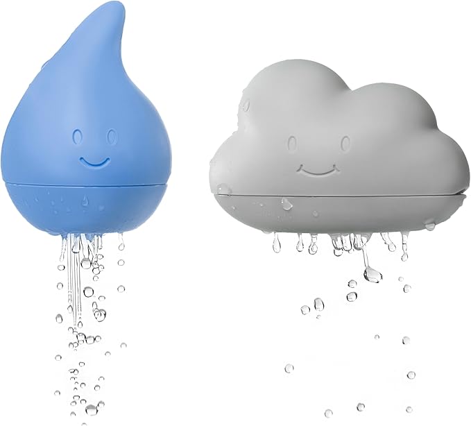 Ubbi Muted Color Cloud and Droplet Silicone Bath Squeeze Toys for Toddlers and Baby, Fun Bath Time Toys, Interactive Bath Toys, Baby Bath Accessory, Set of 2