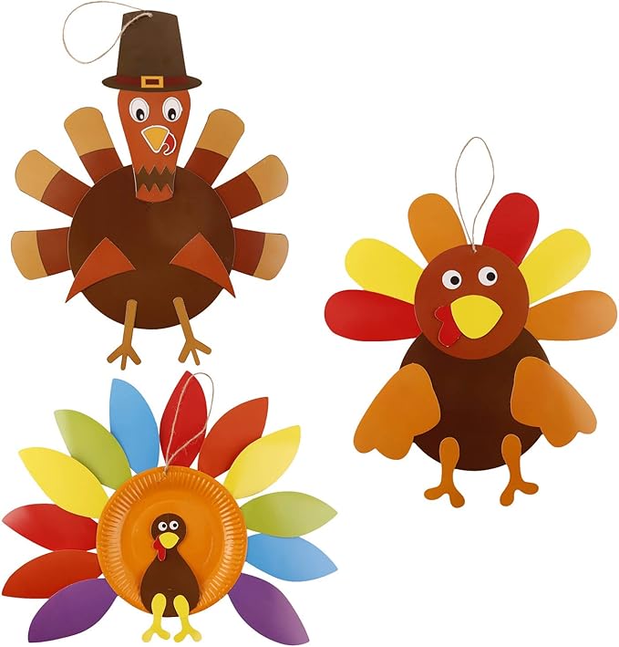 Thanksgiving Craft Kits, DIY Make A Turkey for Festive Fall Party Game School Activities and Door Hanging Ornament Decoration Supplies for Kids and Adults, 3 Pack