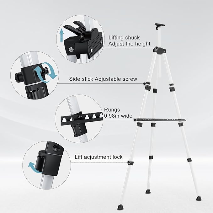 Portable Artist Easel Stand, Art Drawing Easels for Painting Canvas Wedding Signs & Display，Adjustable Height Painting Easel with Bag, Height from 17" to 60",Black