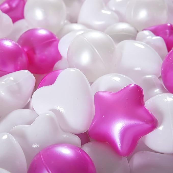 GOGOSO 100 Pieces Star Ball Pit Balls Plastic Phthalate&BPA Free Stress Balls for Toddlers and Kids Playhouse Ball Pit Accessories, Pearl Purple+Pearl Gray+Gray+White