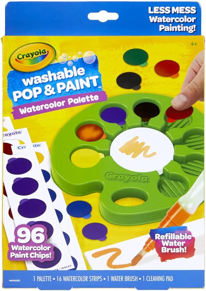 Crayola Watercolor Pop & Paint Palette, Washable Paint Kit, Less Mess Watercolor Paint Set for Kids, Arts & Crafts, Toddler Gifts