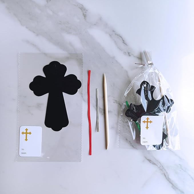 Winlyn 72 Sets 6 Styles Magic Color Scratch Cross Ornaments Craft Kits Rainbow Scratch Art Sets Scratch Paper Crosses with Scratching Tools for Kids Classroom VBS Sunday School Religious Activities