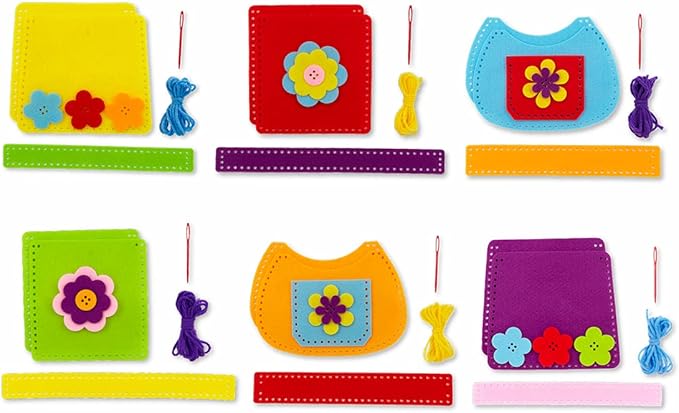 Serabeena Sew Your Own Bags - Sewing Kit for Kids - Felt Crafts for Kids - Girls Sewing Kit Ages 6-8 Plus - Felt Kit - Helps Develop Fine Motor Skills - DIY Kits for Kids with 6 Bags & Accessories