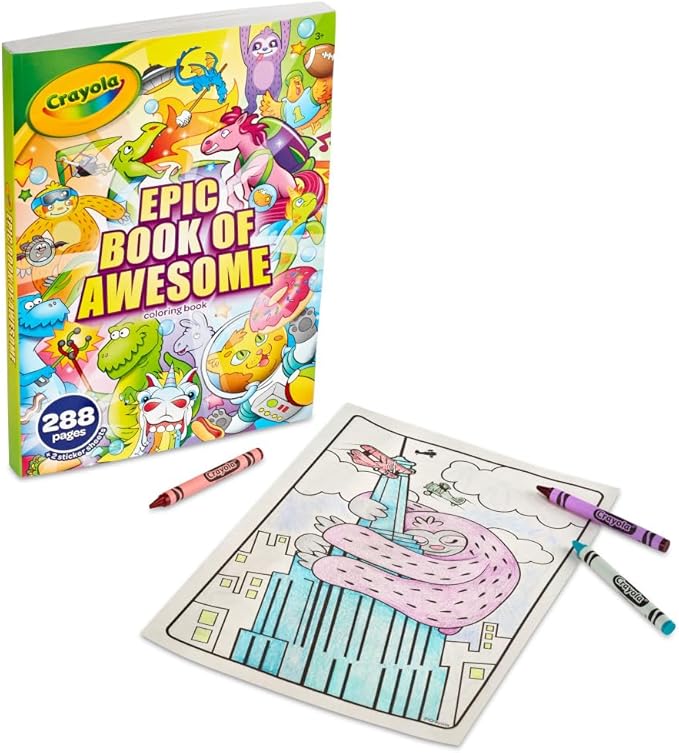 Crayola Epic Book of Awesome Coloring Book (288pgs), Animal Coloring Pages, Glitter Stickers, Travel Activity, Gift for Kids, Ages 3+