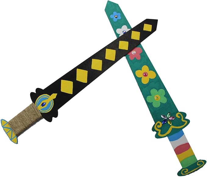 Wooden Toy Sword 5 Sets/DIY Wooden Art Craft for Kid Painted Imitation Diamond Kit - Handmade DIY- Paint-Paste Diamond Wooden Toy Sword, Blank Wooden Sword Make Your own Sword