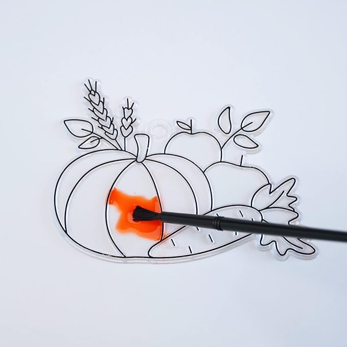 Winlyn 24 Sets Thanksgiving Suncatchers Ornaments Decorations DIY Window Paint Art Suncatchers Craft Kits Turkey Pumpkin Sun Catchers for Kids Classroom Activity Autumn Harvest Party Art Project