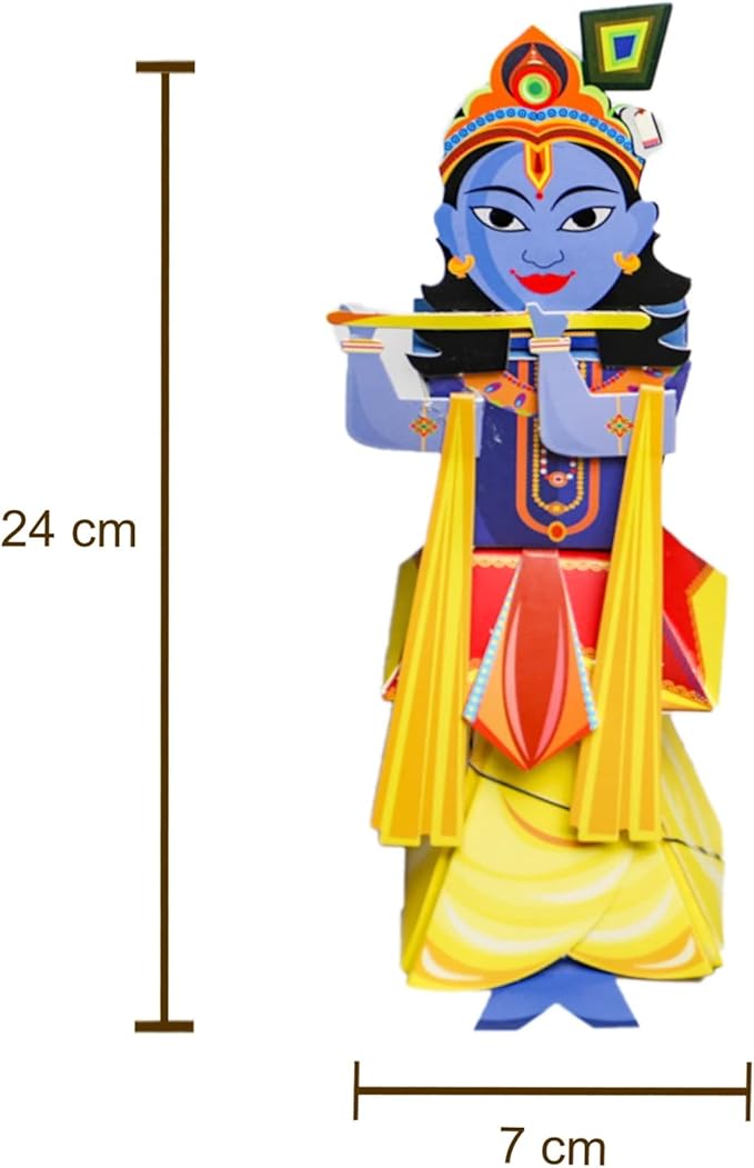 Desi Favors DIY Krishna Paper Craft Kit for Kids - Make Your Own Krishna - Diwali Gifts for Kids - Major Deity Hinduism | Hindu God Origami Diwali Festival Krishna Idol - 9.4x2.7 Inches (Pack of 1)