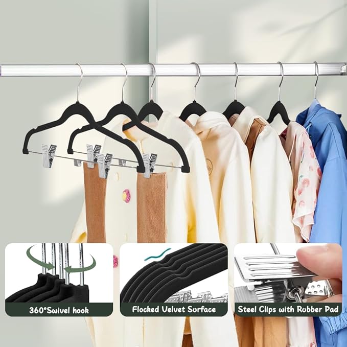 Stormix Baby Hangers, 14 Pack Pants Hangers with Clips, Non-Slip Clothes Hangers, Heavy-Duty Kids Hangers for Shirts, Pants, Skirts, Dresses, Jackets, Coat (Black)