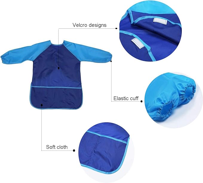 EchoDone 6 Packs Waterproof Children's Art Smock Kids Painting Aprons Long Sleeve with Pocket Baby Smock for Eating 3-5 Years