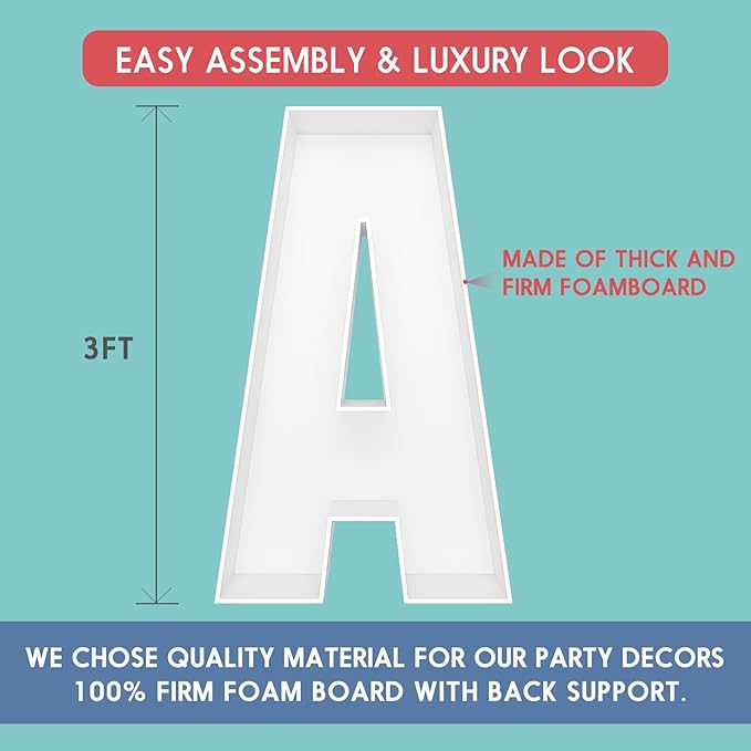 JW Passion - Premium Quality Made 3FT Tall Mosaic Balloon Frame Big Marquee Light Up Letters DIY Kit for Birthday Party Wedding Backdrop Decor Letter A Pre-Cut Foam Board