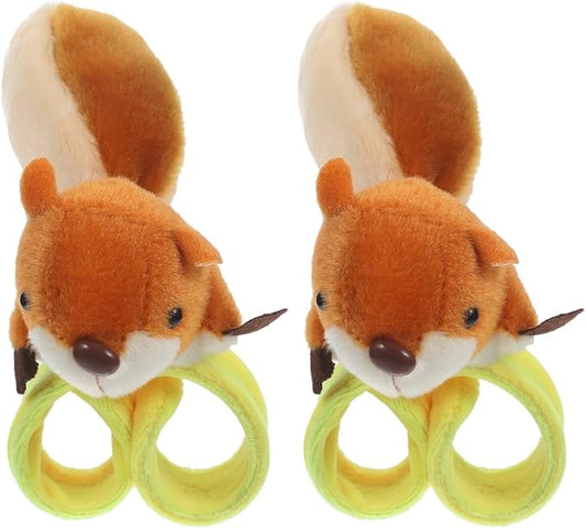 LUOZZY 2 Pcs Squirrels Slap Bracelet Stuffed Animal Slap Bracelet Squirrel Lovely Stuffed Animal Snap Bands for Kids Boys Girls Halloween Birthday Party Favors