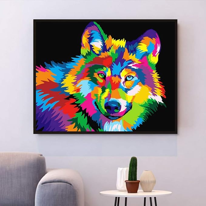 Paint by Number Kits for Adults,Kids, Beginners, with Brushes and Acrylic Pigment, 16x12 Inch Wolf - with Framed
