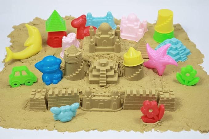 Play Sand Kit, 54Pcs Sandbox Toys Set for Boys Girls, 3lbs Magic Beige Sand, Mold Tools, Inflatable Tray, Storage Box, Funny Birthday Christmas Gift