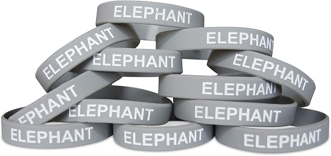 Novel Merk Elephant Gray Safari Animal Party Favor & School Carnival Prize Silicone Rubber Band Wristband Bracelet (12 pieces)