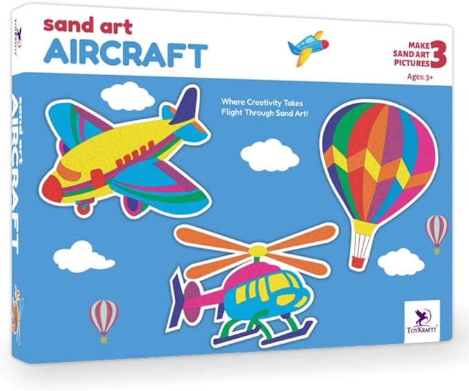 Toykraft Sand Art Kit, Toddler Craft for Kids 3 to 5, Peel and Stick Picture, Gift for Boys and Girls - Aircraft