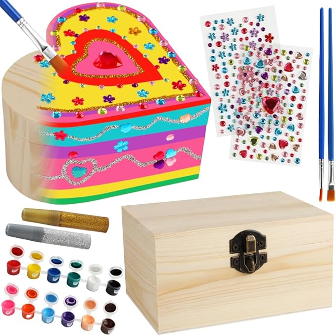 Crafts for Girls 8-12, 2 Pack DIY Wooden Jewelry Box Art Craft Supplies Painting Kit for Kids Ages 4-6 6-8 5 7 9 10 11 Year Old Girl Birthday Party Favors Toys Mothers Valentines Day Gifts