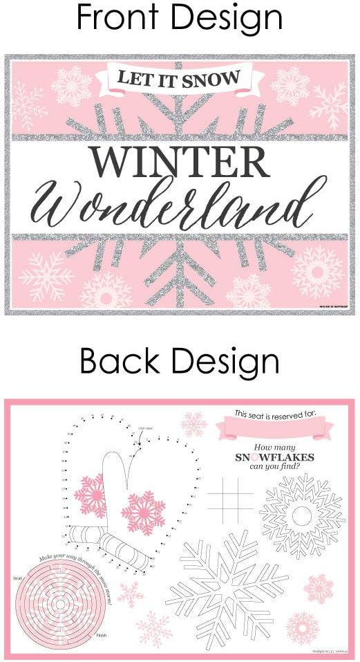Big Dot of Happiness Pink Winter Wonderland - Paper Holiday Snowflake Birthday Party and Baby Shower Coloring Sheets - Activity Placemats - Set of 16