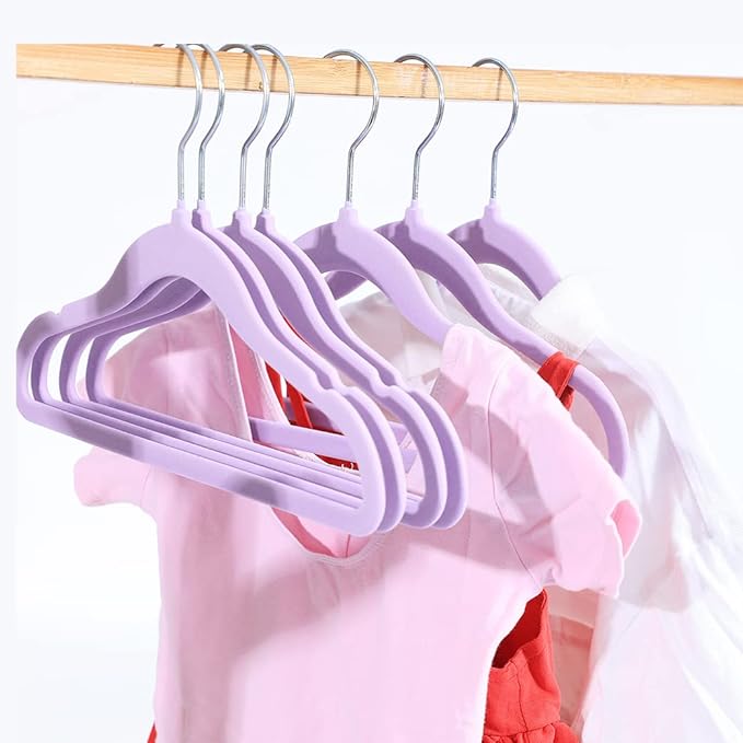 Kids Velvet Clothes Hangers, Non Slip Baby Hangers Purple(11.6" Inch - 40 Pack)