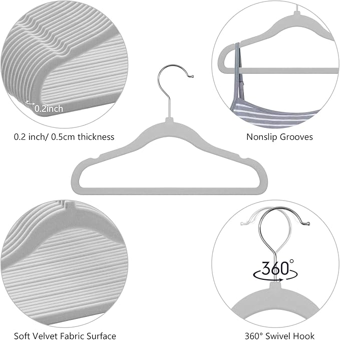 GoodtoU Kids Velvet Hangers,30 Pack Baby Hangers for Closet Non Slip Velvet Clothes Hangers Coat Hangers for Toddler Children Infant Hanger (Light Grey 30Pack)