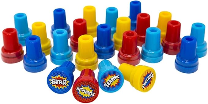 Superhero Party Supply Set: Superhero Sticker Roll (100 Stickers), 24 Piece Superhero Sayings Bracelets, & 24 Plastic Superhero Stampers - Great Addition To Your Superhero Party Supplies & Favors