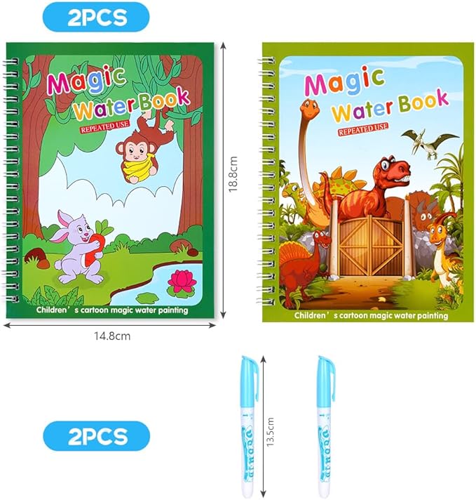 OSDUE 2 Pack Water Coloring Book for Toddler, Water Painting Book for Toddlers, Paint with Water Books, Educational Learning Doodle Toy, Reusable No-Mess Art Book Travel Toys & Xmas Gift for Kids
