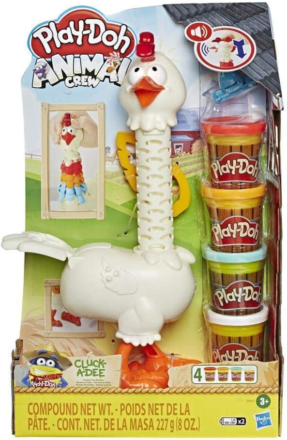 Play-Doh Animal Crew Cluck-A-Dee Feather Fun Chicken Toy Farm Animal Playset with 4 Non-Toxic Colors