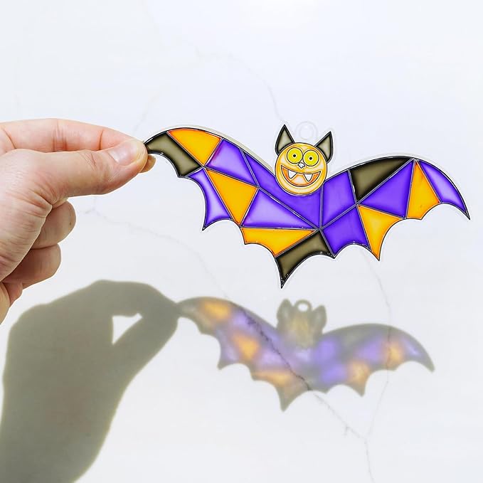 Winlyn 27 Sets Halloween Craft Kits Halloween Bat Suncatchers Ornaments Decorations DIY Window Paint Art Suncatchers Bat Suncatchers Painting Kits for Kids Halloween Classroom Activities Art Projects