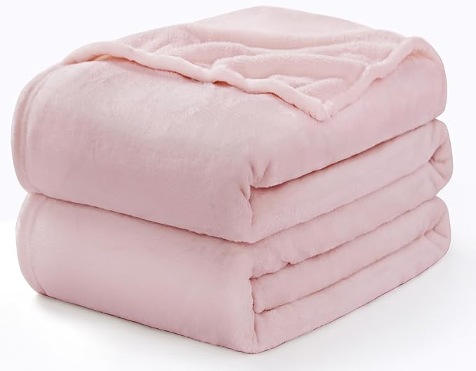 CozyLux Fleece Bed Blankets Throw XL Size Pink - 300GSM Soft Lightweight Cozy Plush Fuzzy Microfiber Flannel Blanket for Travel Camping Chair and Sofa, 50x70 inches