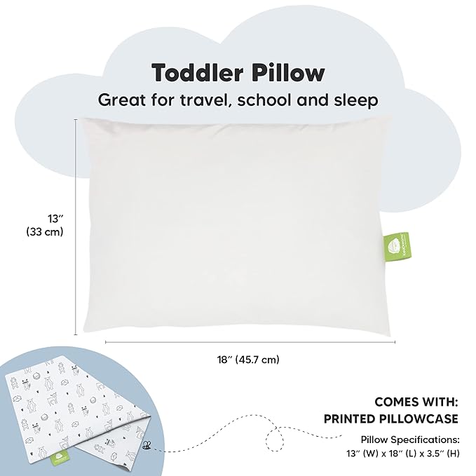 Toddler Pillow with Pillowcase - 13x18 My Little Dreamy Pillow, Organic Cotton Toddler Pillows for Sleeping, Kids Pillow,Travel Pillows,Mini Pillow,Nursery Pillow,Toddler Bed Pillow (KeaFriends)