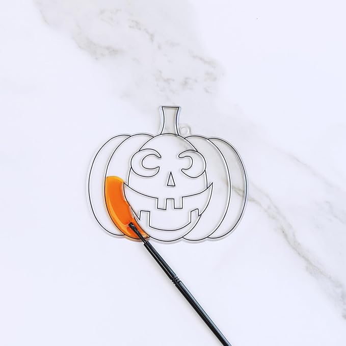 Winlyn 27 Sets Halloween Suncatchers Ornaments Decorations DIY Window Paint Art Suncatchers Halloween Craft Kits Bat Ghost Spider Monster Sun Catchers for Kids Classroom Party Activities Art Project