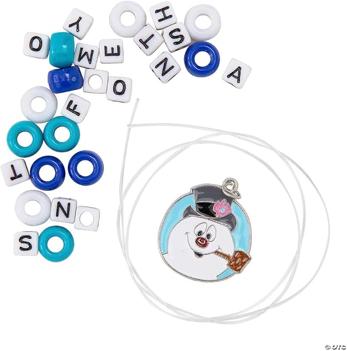 Fun Express Charming Blue & White Frosty the Snowman Pony Bead Bracelet Craft Kit - (12 Sets) - Perfect for Holiday Crafts, Classroom Activities, and Festive Gifts