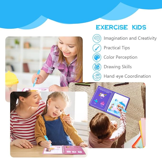 OSDUE 6 Pack Water Coloring Book for Toddler, Water Painting Book for Toddlers, Paint with Water Books, Educational Learning Doodle Toy, Reusable No-Mess Art Book Travel Toys & Xmas Gift for Kids