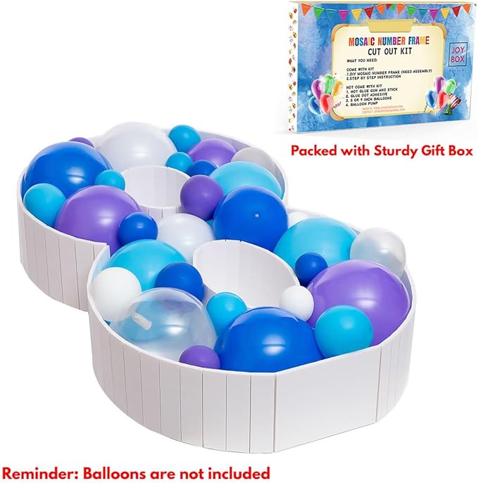 Mosaic Balloon Frame Light Up Numbers 8 Pre-Cut Large Foam Board Sign Cut-Out for Boy Girl 8 Birthday Party Backdrop Anniversary Decoration