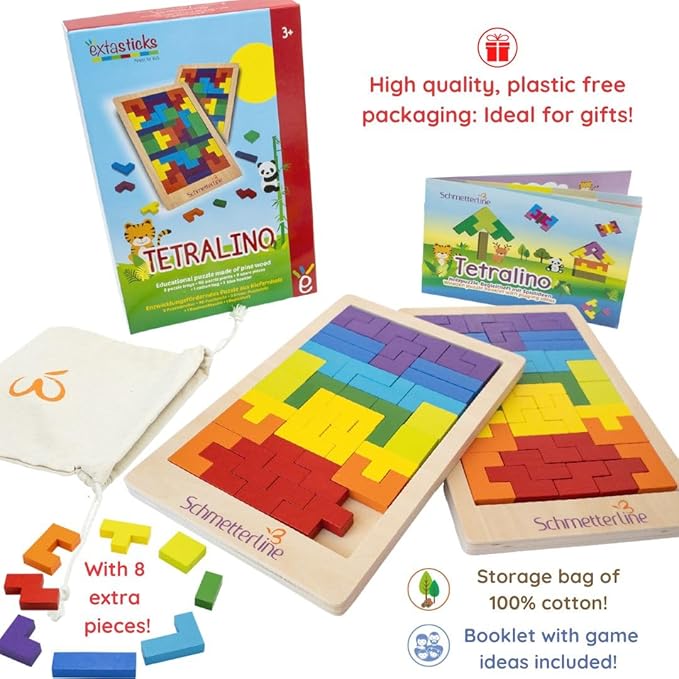 Wooden Puzzle Montessori Toy Boost The Intelligence and Logic of Your Kid 3D Blocks STEM Game Educational Gift for Kids 2 Boards & Spare Parts incl. (88 PCS)