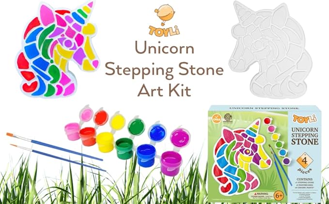 TOYLI Unicorn Painting Kit for Kids, Unicorn Art Set, Unicorn Project, DIY, Stepping Stone kit, Includes 2 Painting Brushes and 6 Paints Mess-Free, Kids Arts and Crafts