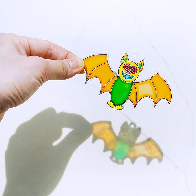 Winlyn 24 Sets Halloween Bat Suncatchers Ornaments DIY Window Paint Art Suncatchers Halloween Craft Kits Bat Suncatchers Painting Kits for Kids Classroom Activities Fall Halloween Party Art Projects