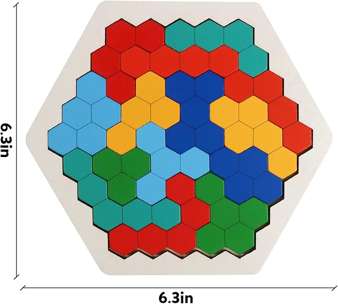 Skrtuan Wooden Blocks Puzzle for Kid Adults Brain Teaser Hexagon Puzzles Games Toy Shape Pattern Block Tangram Geometry Logic IQ STEM Montessori Educational Gift for All Ages Boys Girls Challenge
