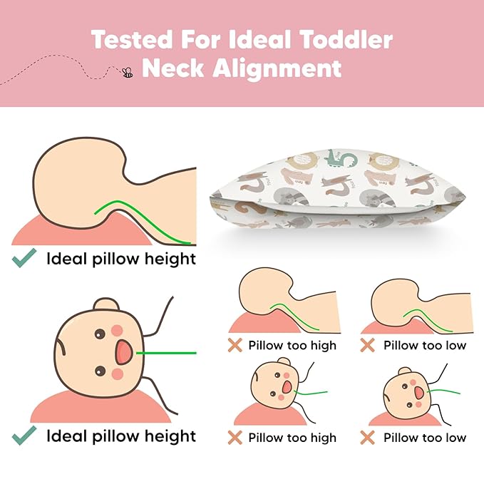 Toddler Pillow with Pillowcase - 13x18 My Little Dreamy Pillow, Organic Cotton Toddler Pillows for Sleeping, Kids Pillow, Travel Pillows, Mini Pillow, Nursery Pillow, Toddler Bed Pillow (Wild Count)