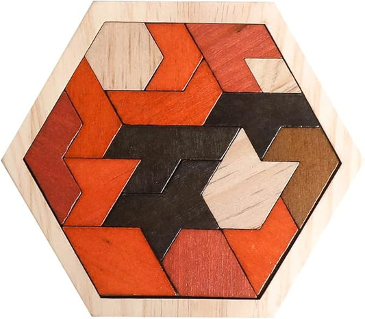 Skrtuan Wooden Puzzle Hexagon Tangram Puzzle for Kids Adults Brain Teasers Puzzles Game Challenge Toy Shape Pattern Block Tangram Family Portable Montessori Educational Gift for All Ages Boys Girls
