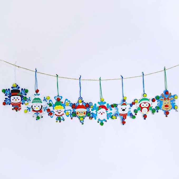 Winlyn 24 Sets Christmas Craft Kits Winter Crafts DIY Christmas Snowflake Ornaments Decorations Art Sets Snowman Elf Santa Christmas Foam Stickers for Kids Holiday Classroom Activities Party Favors